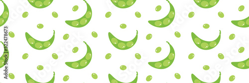Wide horizontal vector seamless pattern background with edamame, green soy beans for food and nature design.