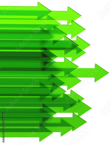 Green arrow. Growing business background concept.3D rendering.