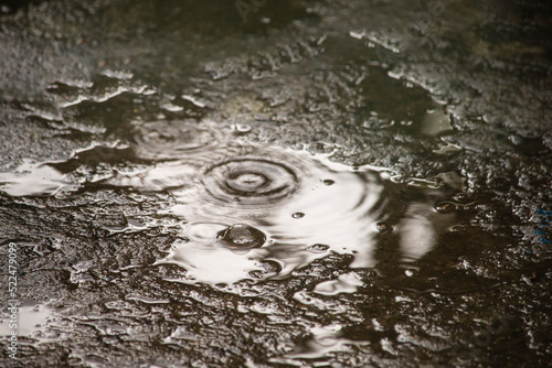 water drops in a puddle after rain in autumn, sepia