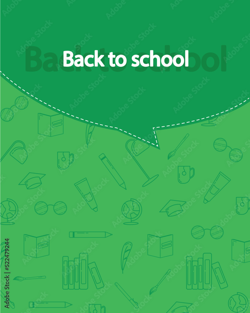Green Back to School background. Education banner. Vector illustration with line school elements
