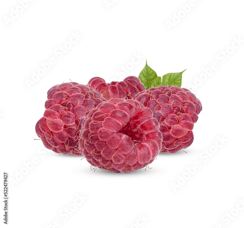 Fresh raspberry with leaves isolated on transparent background