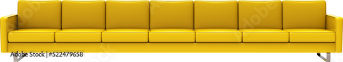 Extremely long yellow leather sofa isolated on transparent background. 3d rendering photo