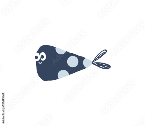 Cute hand drawn fish. Blue animal.