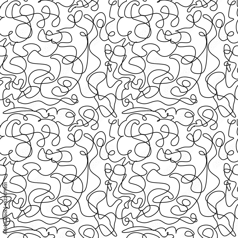 Vector pattern, Seamless abstract hand-drawn pattern, disordered black line style on white background, the black line of chaotic