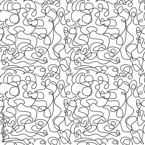 Vector pattern  Seamless abstract hand-drawn pattern  disordered black line style on white background  the black line of chaotic