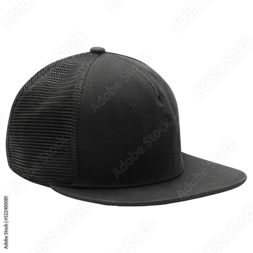 Black snapback cap mockup, Cutout.