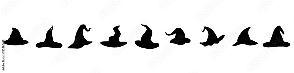 Halloween hat icon vector set. Halloween sign collection. Witch symbol or logo. Halloween hat icon vector set. Halloween sign collection. Witch symbol or logo.
