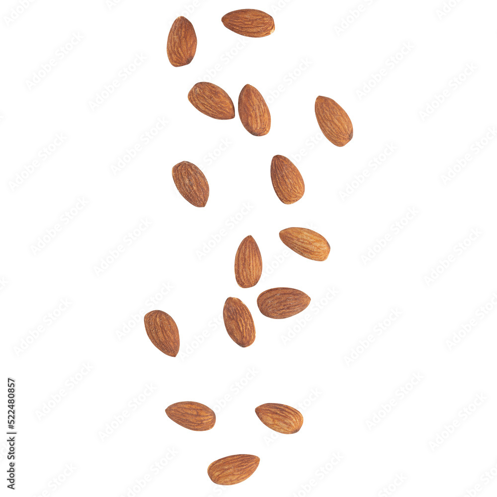 Almonds falling mockup, Cutout. Almonds falling mockup, Cutout.