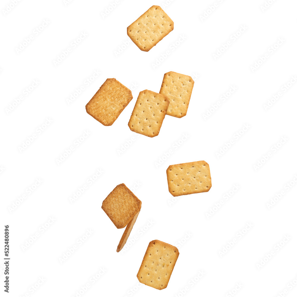 Cracker cookies falling mockup, Cutout. Cracker cookies falling mockup, Cutout.