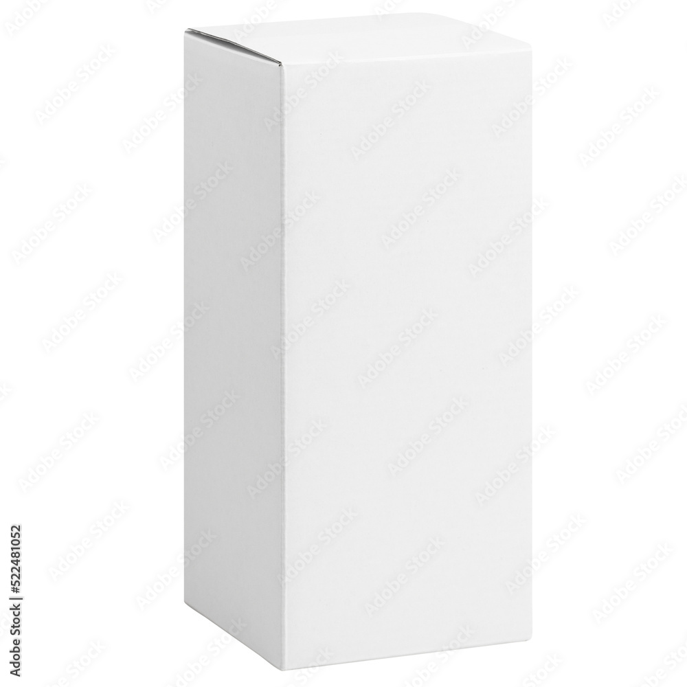 White box tall shape product packaging mockup, Cutout.