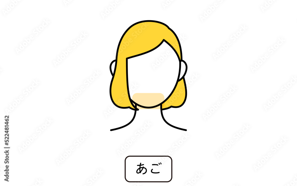 女性の脱毛イラスト パーツ別、あご 女性の脱毛イラスト パーツ別、あご