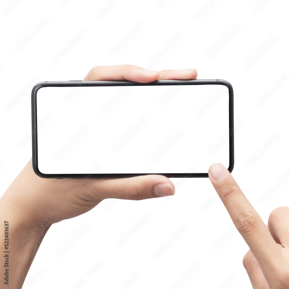 Hand using smartphone with blank screen, Cutout. Hand using smartphone with blank screen, Cutout.