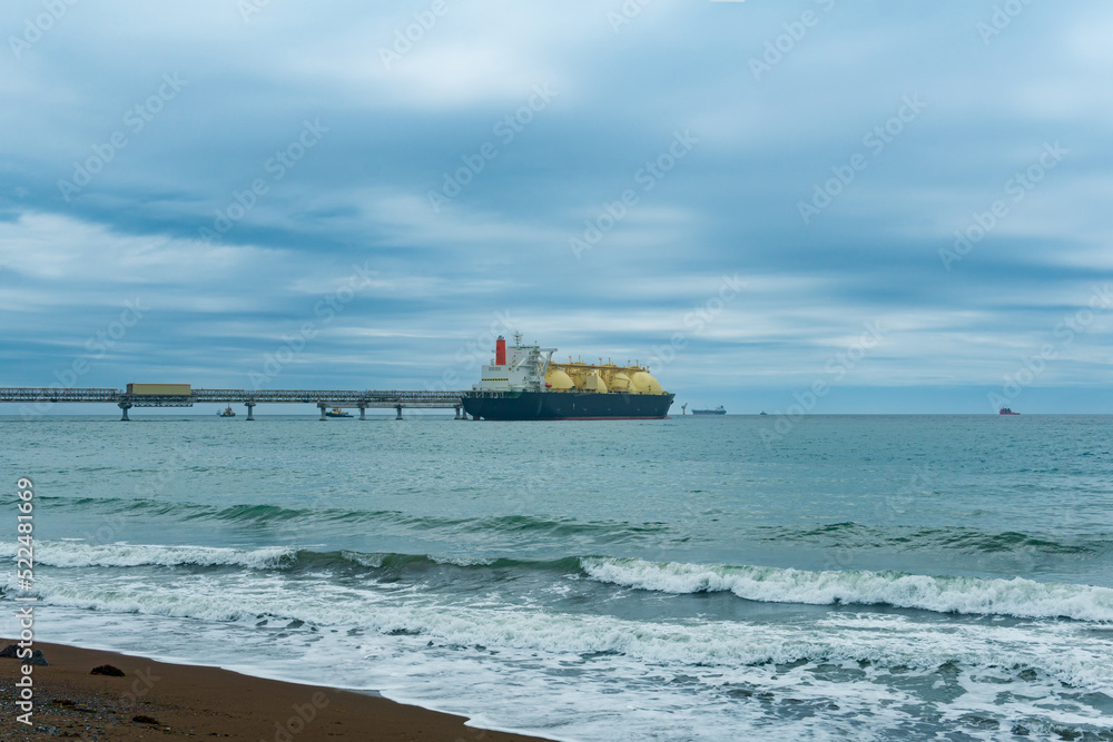 liquefied natural gas carrier tanker during loading at an LNG offshore terminal