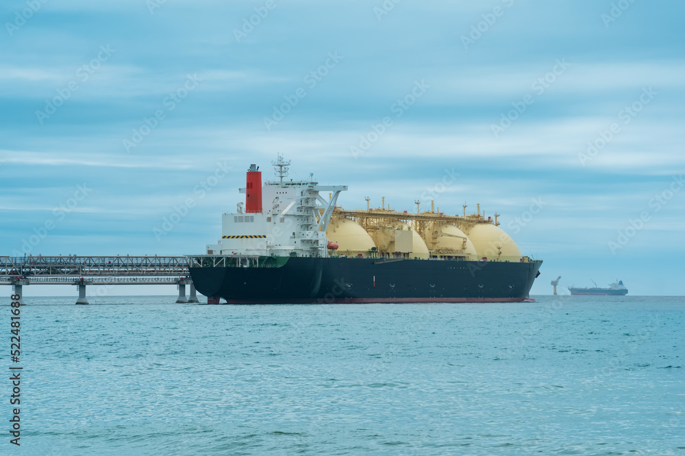 LNG tanker during loading at an liquefied natural gas offshore terminal