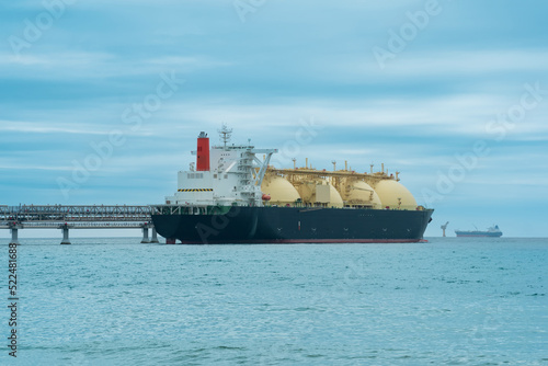 LNG tanker during loading at an liquefied natural gas offshore terminal