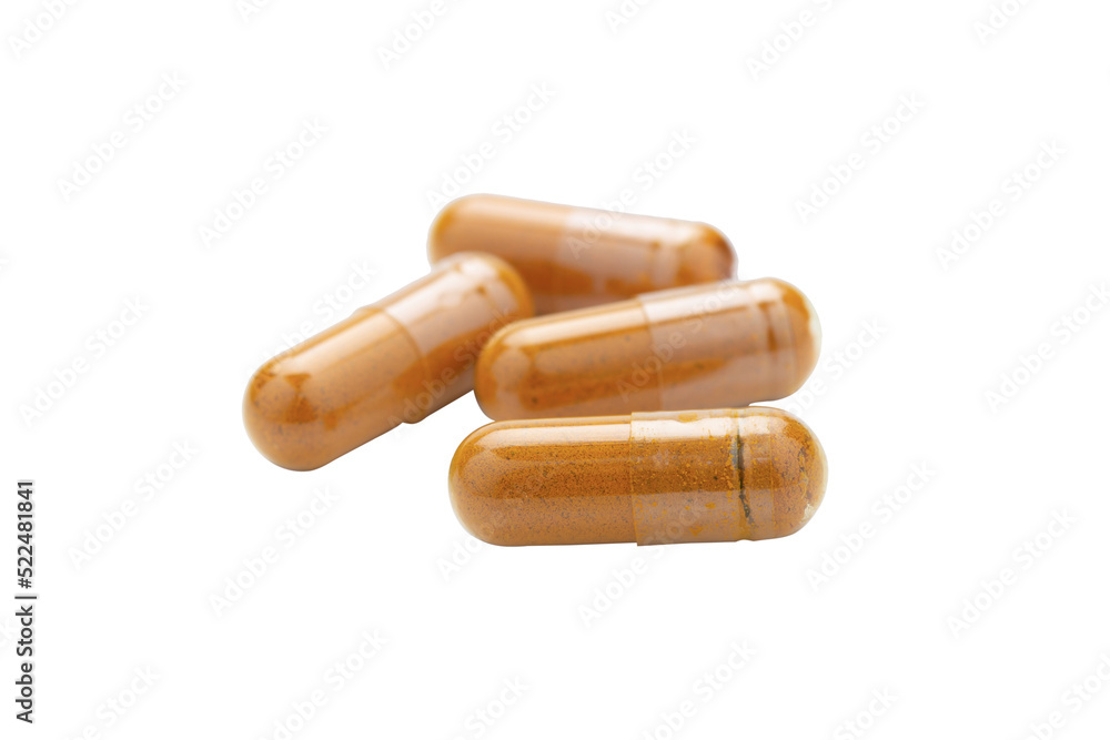 Turmeric Capsule isolated on white background with clipping path Turmeric Capsule isolated on white background with clipping path