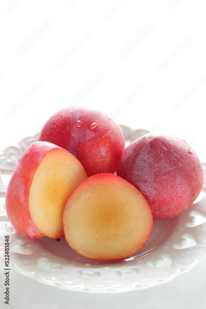 Freshness plum from Japan for summer fruit with copy space Freshness plum from Japan for summer fruit with copy space
