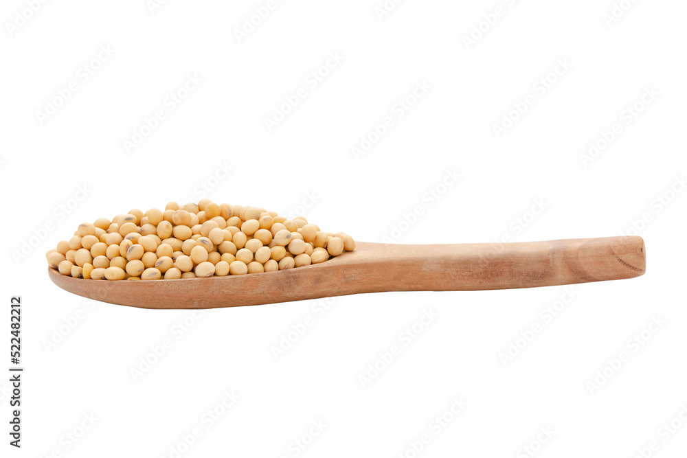 Soybeans in wood spoon isolated on white background with clipping path Soybeans in wood spoon isolated on white background with clipping path