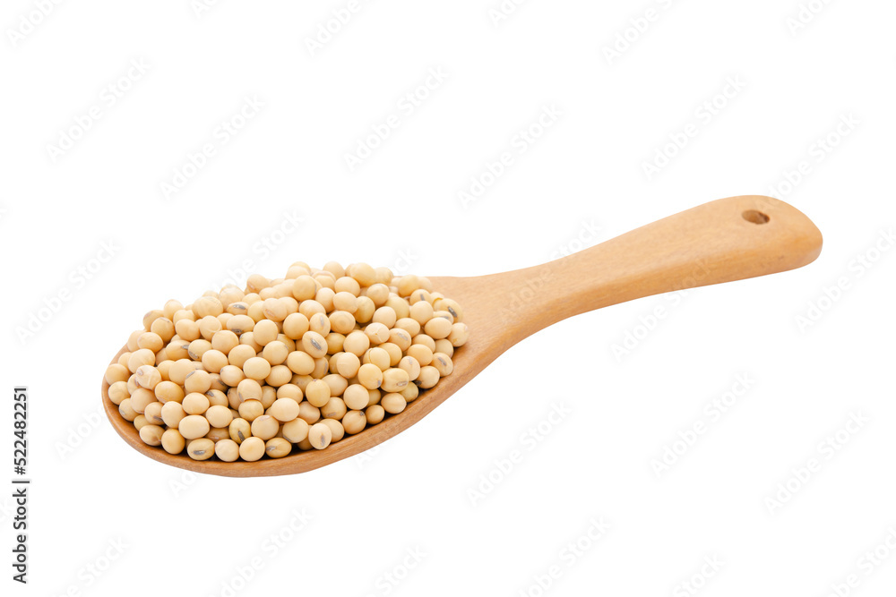 Soybeans in wood spoon isolated on white background with clipping path Soybeans in wood spoon isolated on white background with clipping path