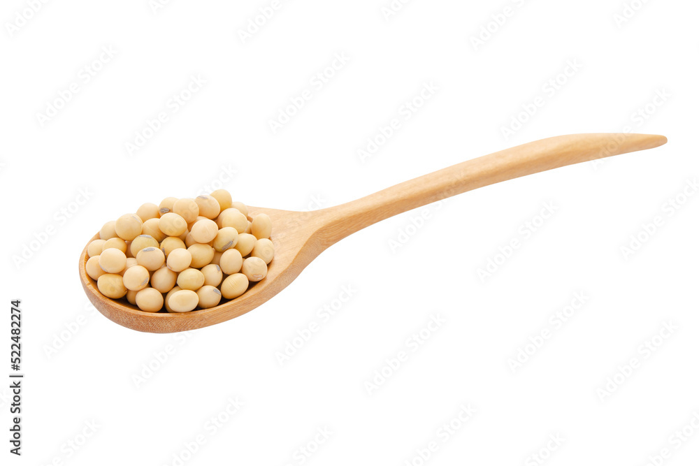 Soybeans in wood spoon isolated on white background with clipping path Soybeans in wood spoon isolated on white background with clipping path