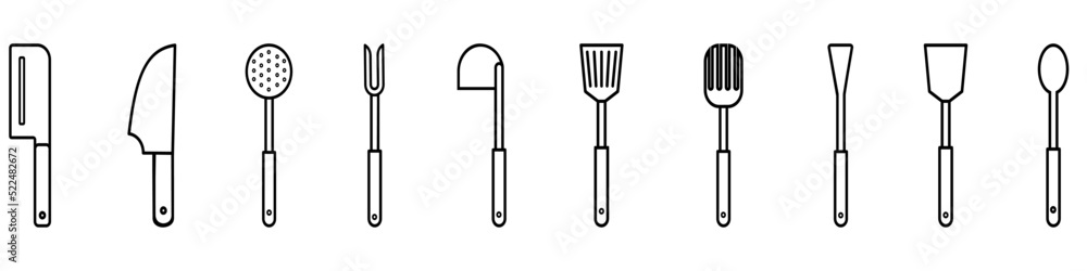 Kitchen tools icon vector set. Food preparation sign collection. Kitchen symbol or logo. Kitchen tools icon vector set. Food preparation sign collection. Kitchen symbol or logo.
