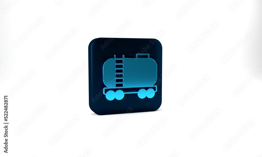 Blue Oil railway cistern icon isolated on grey background. Train oil tank on railway car. Rail freight. Oil industry. Blue square button. 3d illustration 3D render Blue Oil railway cistern icon isolated on grey background. Train oil tank on railway car. Rail freight. Oil industry. Blue square button. 3d illustration 3D render