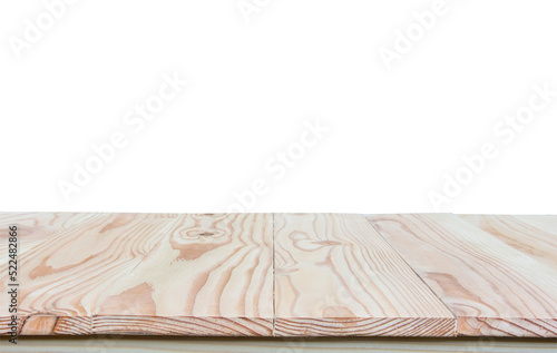 Empty wood table top isolated on white background with clipping path and copy space for display or montage your products