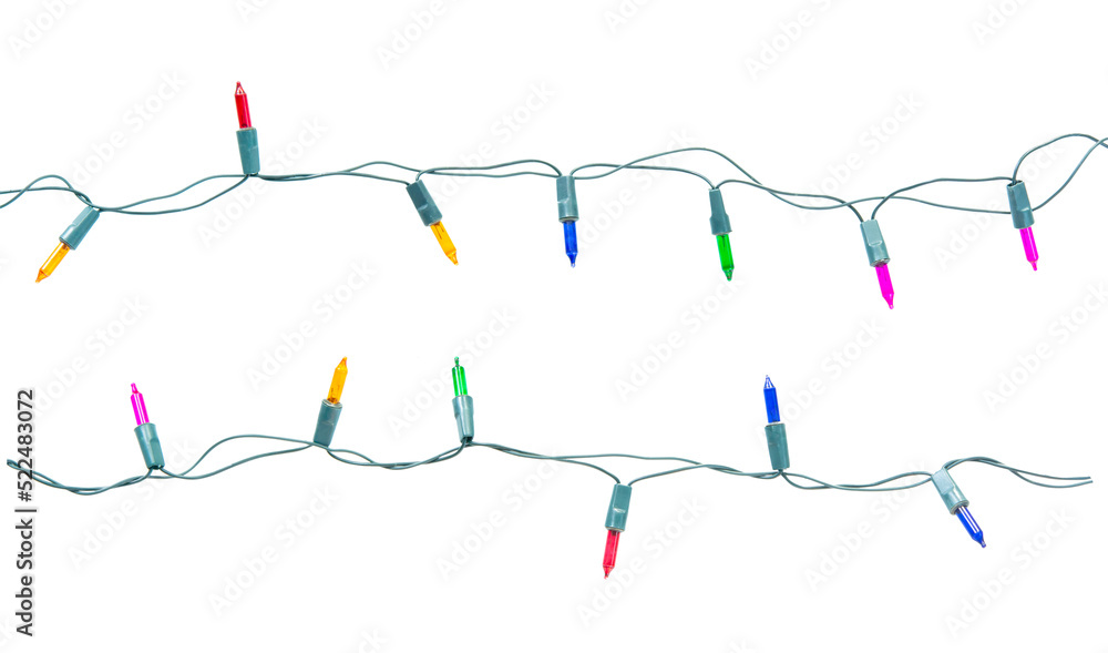 Naklejka premium Christmas lights string isolated on white background with clipping path.