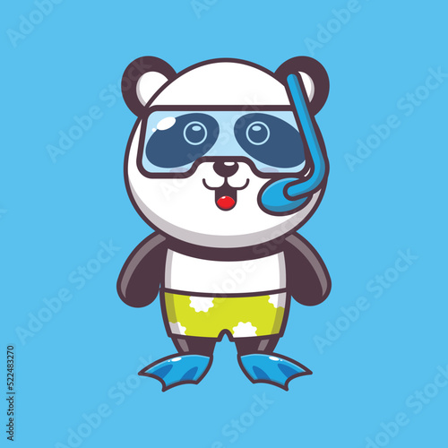 Cute panda diving cartoon mascot character illustration