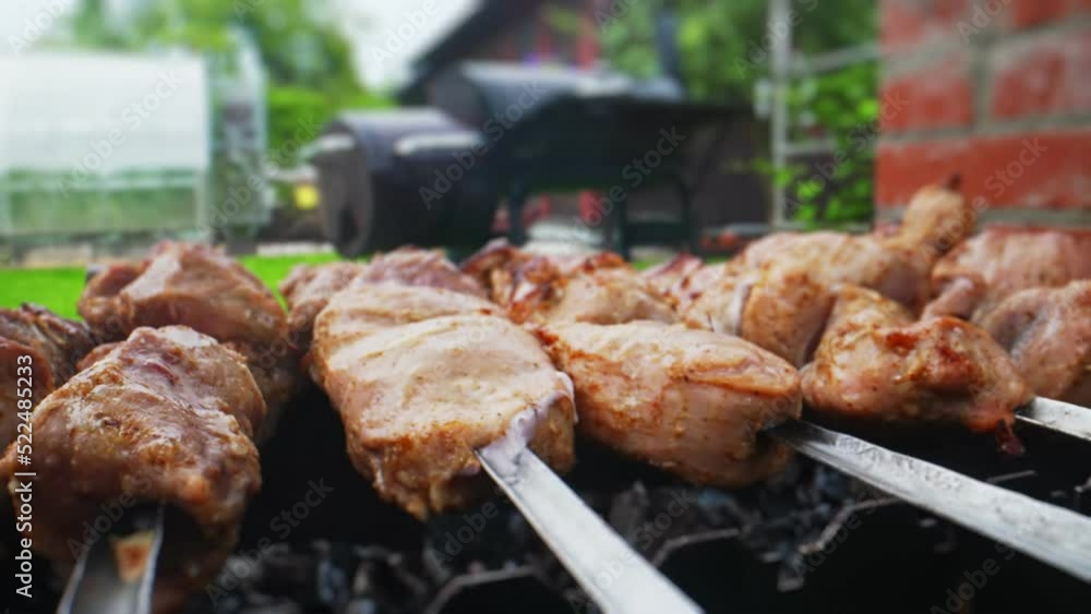 Tasty pork shashlik on the grill. Tasty pork shashlik on the grill.