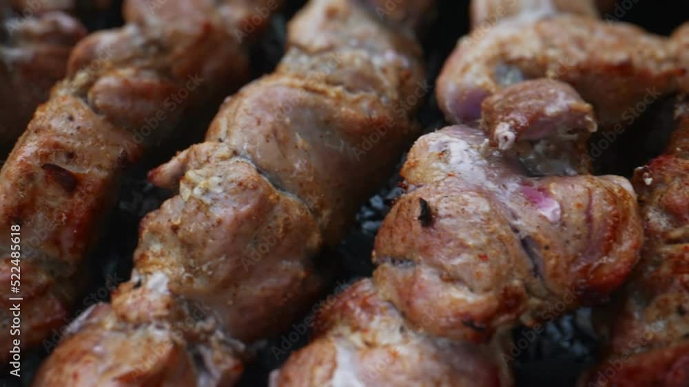 Tasty pork shashlik on the grill. Tasty pork shashlik on the grill.