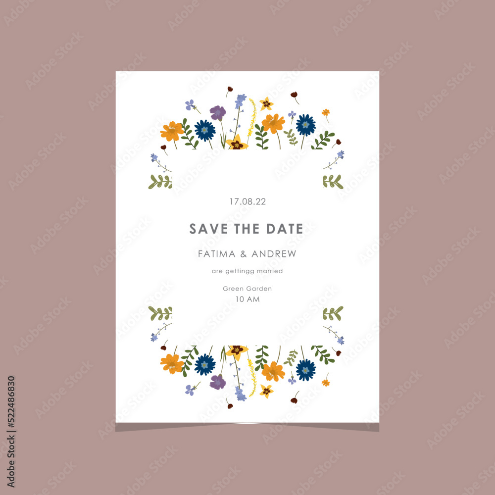 invitation card design template with spring wild flower