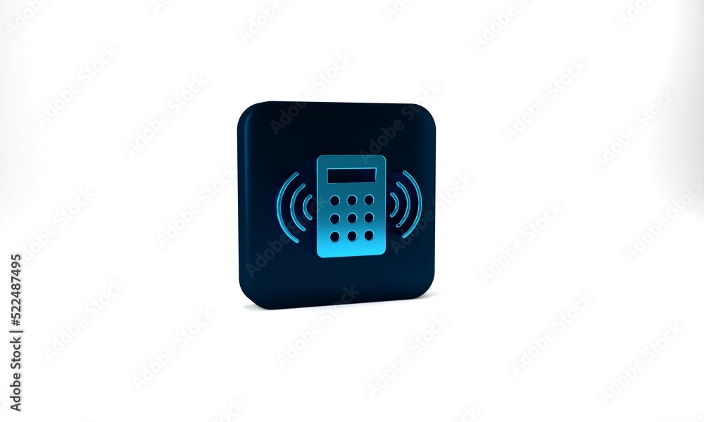 Blue Security system control panel with display icon isolated on grey background. Keypad of security system for entering inside. Blue square button. 3d illustration 3D render Blue Security system control panel with display icon isolated on grey background. Keypad of security system for entering inside. Blue square button. 3d illustration 3D render
