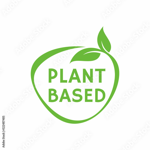 Plant based label. Flat simple vector icon. Healthy food poster. Fresh ecological. Plant based symbol, badge, logo. Vector stock illustration