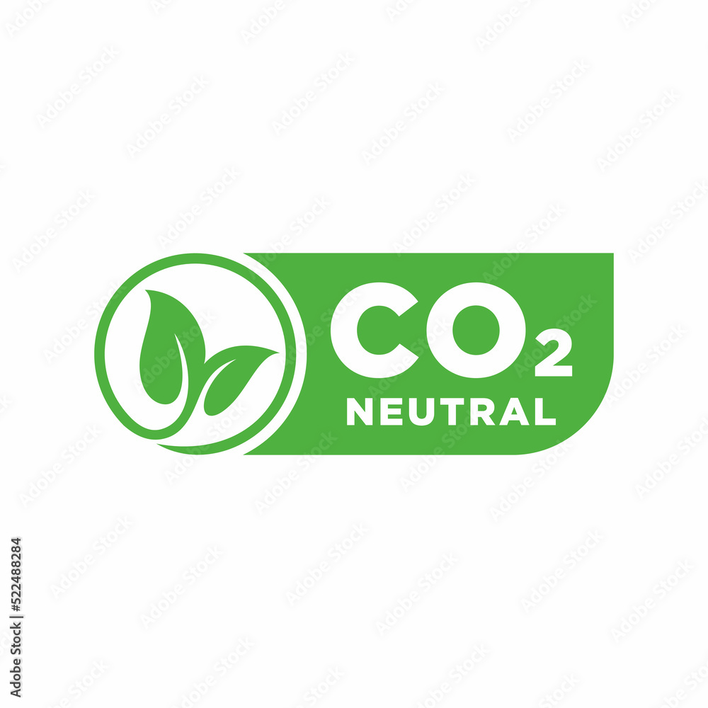 CO2 neutral green rough textured stamp - carbon emissions free (no air atmosphere pollution) industrial production eco-friendly isolated sign