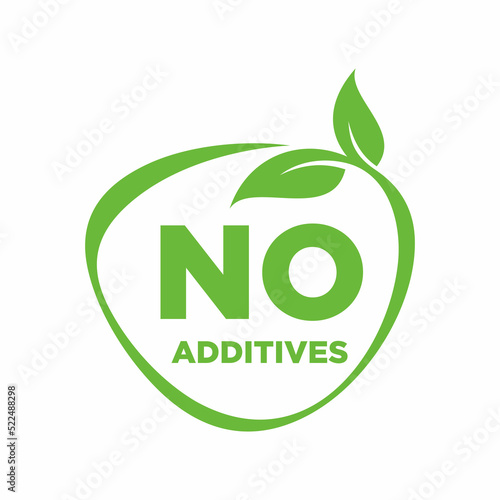 No additives sign for healthy natural food products label - vector isolated pictogram with plant leaf