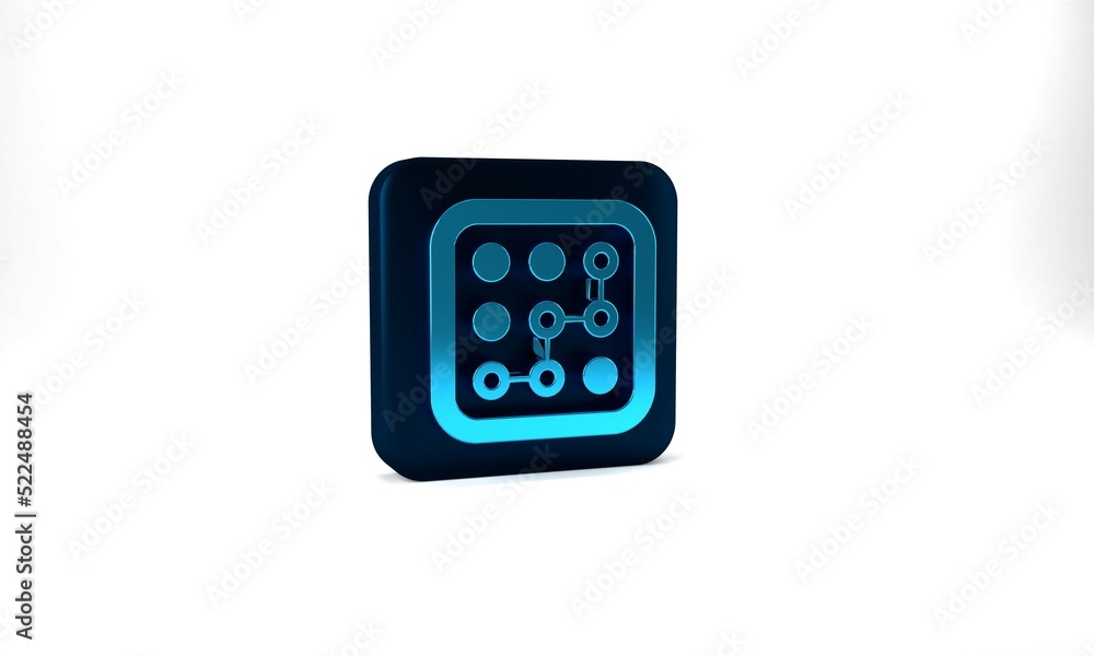 Blue Graphic password protection and safety access icon isolated on grey background. Security, safety, protection, privacy concept. Blue square button. 3d illustration 3D render Blue Graphic password protection and safety access icon isolated on grey background. Security, safety, protection, privacy concept. Blue square button. 3d illustration 3D render