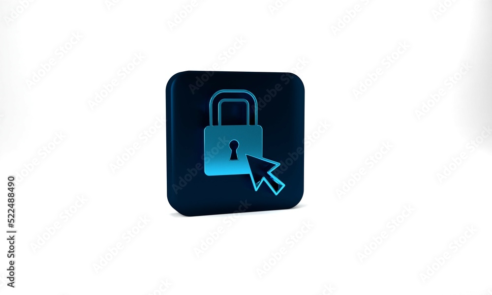 Blue Lock icon isolated on grey background. Padlock sign. Security, safety, protection, privacy concept. Blue square button. 3d illustration 3D render Blue Lock icon isolated on grey background. Padlock sign. Security, safety, protection, privacy concept. Blue square button. 3d illustration 3D render