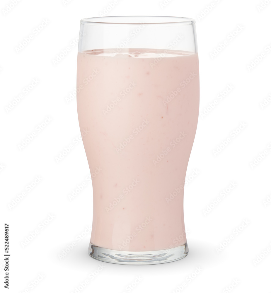 Glass of fresh milk strawberry yogurt isolated on white Glass of fresh milk strawberry yogurt isolated on white