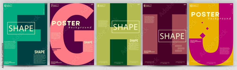 Creative fashionable poster design. Letters F,G,H,I,J. Alphabet. Template poster, banner, magazine mockup. Creative fashionable poster design. Letters F,G,H,I,J. Alphabet. Template poster, banner, magazine mockup.