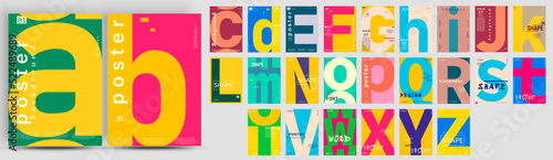 Mega collection of posters. Creative fashionable poster design. Letters. Alphabet. Template poster, banner, magazine mockup.