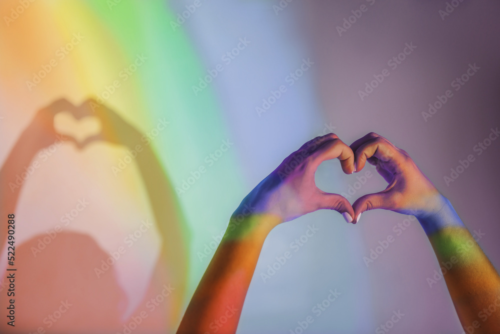 Gay pride concept. Handmade Heart Sign with Gay Pride LGBT. female ...