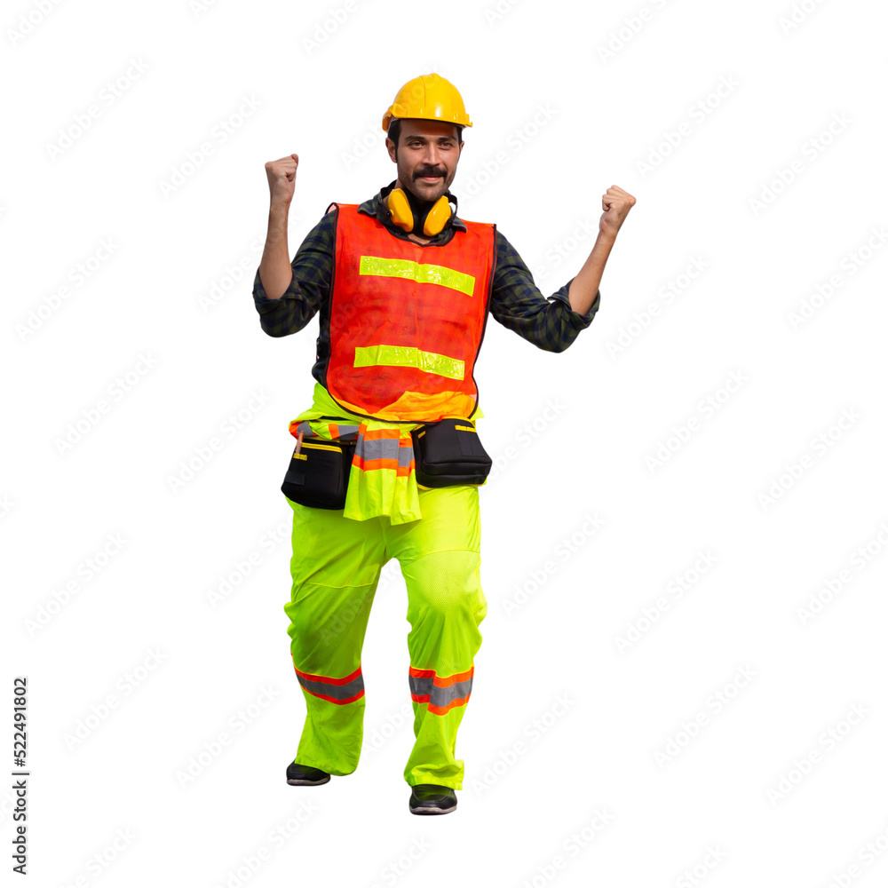 Portrait of worker man in a uniform, foreman in hardhat, job and occupation concepts Portrait of worker man in a uniform, foreman in hardhat, job and occupation concepts