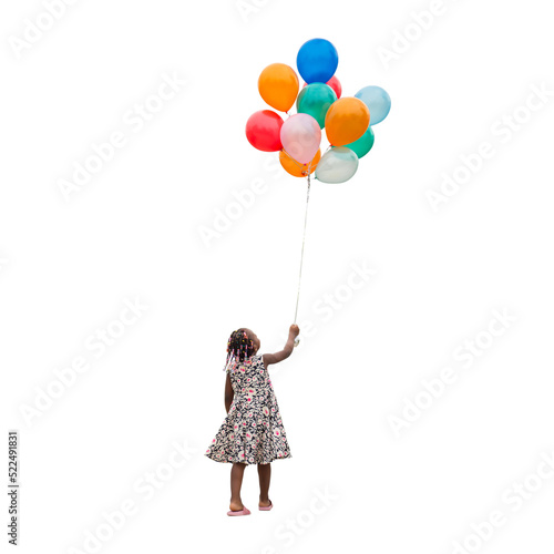 Little kid girl with balloons, African American girl holding air balls photo