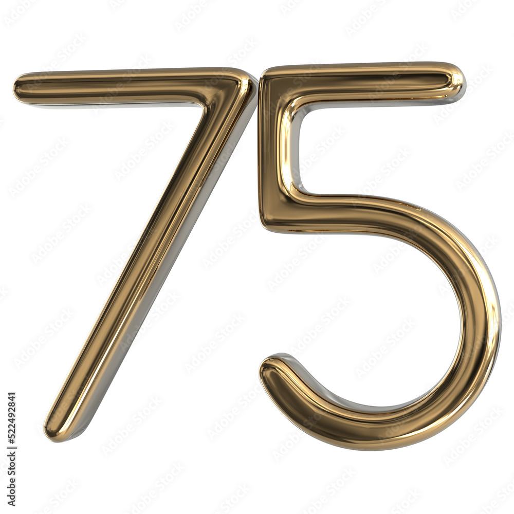 3d golden Number 75