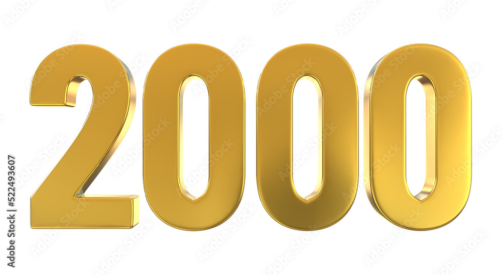 3D illustration Numbers 2000 Gold isolated on a white background