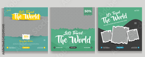 Set Travel and tour holiday vacation social media post web banner template. Web banner, flyer or poster for traveling agency business offer promotion.Holiday and tour advertising banner social media