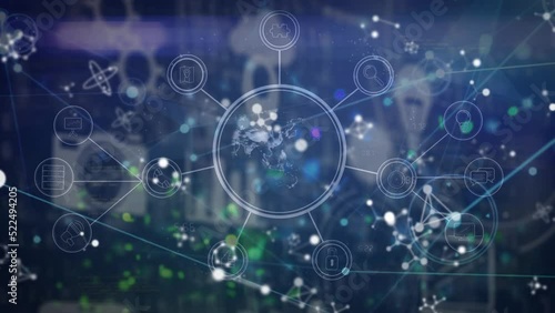 Wallpaper Mural Animation of network of connections with icons over blue background Torontodigital.ca