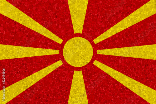 North Macedonia flag on styrofoam texture. national flag painted on the surface of plastic foam