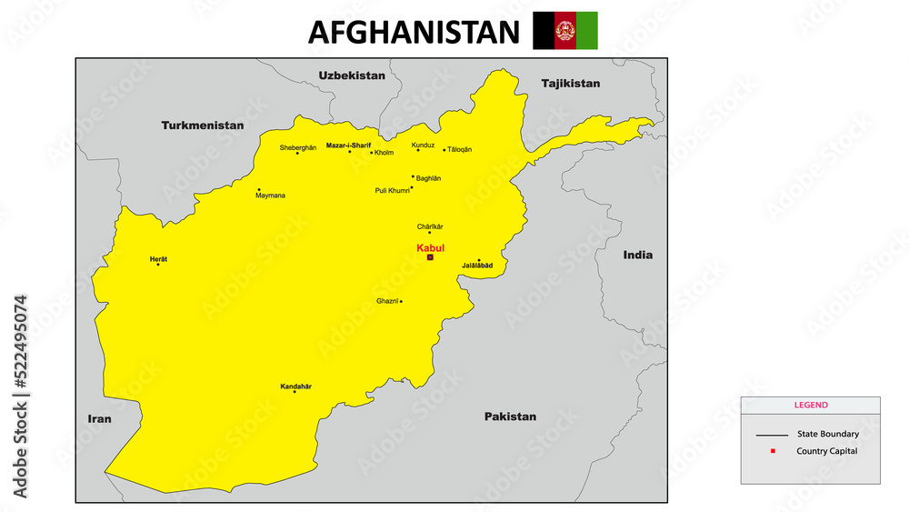 Afghanistan Map. State and district map of Afghanistan. Political map of Afghanistan with the major district